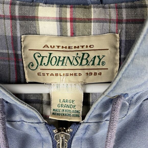 Vtg St Johns Bay Jacket Womens Sz L Blue Chore Coat Hooded Plaid Lined Full Zip - Picture 9 of 16
